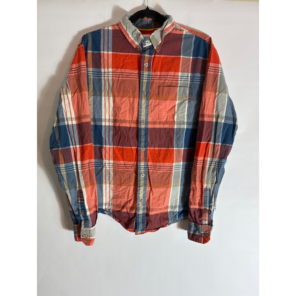 Aeropostale Mens Medium Red Blue Plaid Flannel Button Down Shirt Long Sleeve